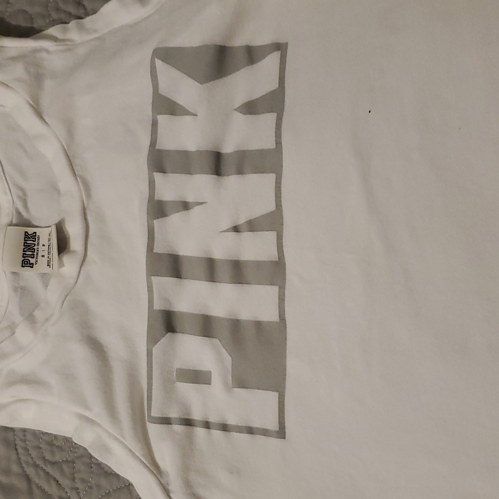 Victoria's Secret PINK White Tank with Gray Logo Size Small - Picture 3 of 6